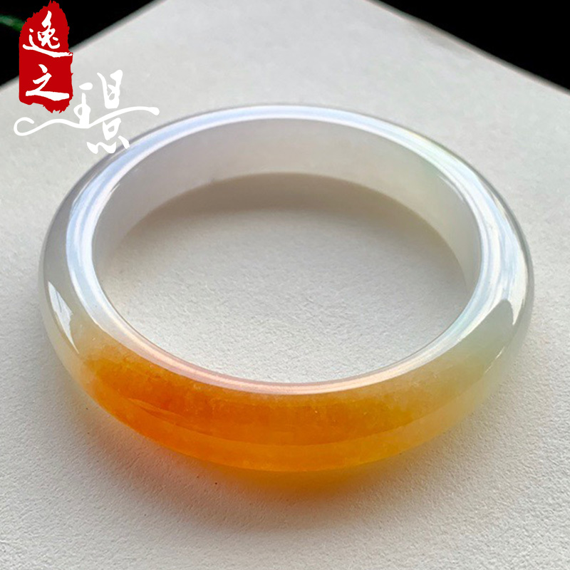 逸之璟缅甸老坑天然a货翡翠冰种黄翡正圈平安镯翡翠手镯52圈口