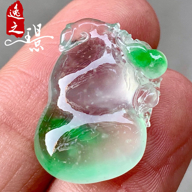 逸之璟 缅甸老坑天然a货翡翠玉石雕刻玻璃种阳绿起胶葫芦翡翠吊坠