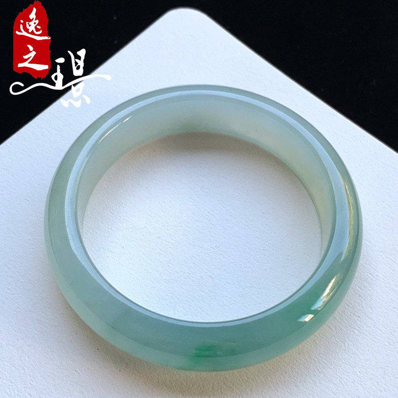 逸之璟缅甸老坑天然a货翡翠冰种辣绿正圈平安镯翡翠手镯53圈口