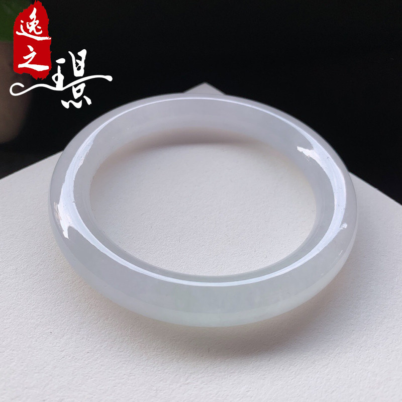 逸之璟天然缅甸老坑a货翡翠冰种底色圆条福镯翡翠手镯56圈口女士