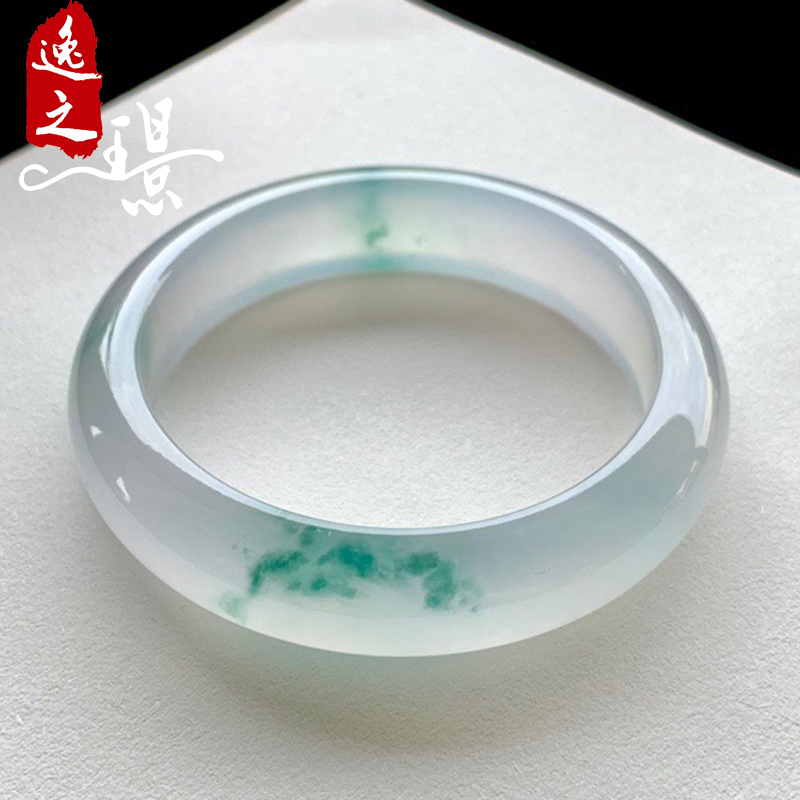 逸之璟缅甸老坑天然a货翡翠玉石雕刻冰种飘花正圈翡翠手镯55圈口