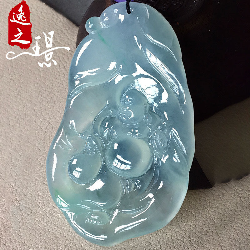 逸之璟 缅甸老坑天然a货翡翠玉石雕刻冰种飘绿布袋佛翡翠吊坠挂件