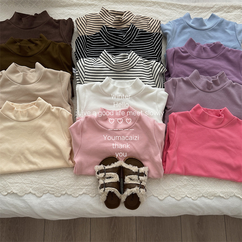 女童儿童磨毛德容高领打底衫