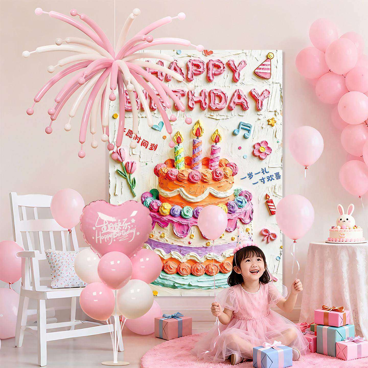 粉色蛋糕挂布周岁氛围仪式感场景装饰品小女孩生日快乐背景墙布置,节庆用品/礼品,节日装扮用品,淘宝优惠券,粉丝福利购,淘宝优惠卷