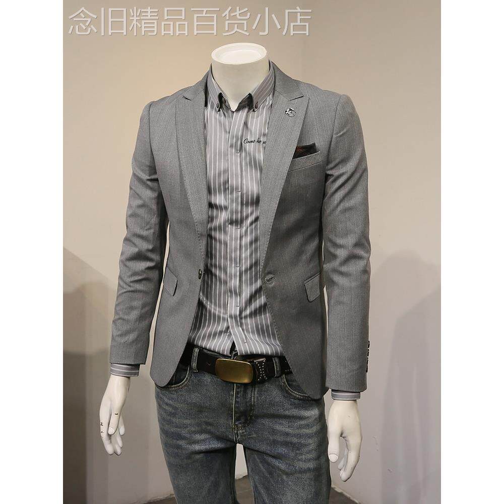商务休闲正装西服男高端潮流条纹小西装男士通勤简约修身单西外套