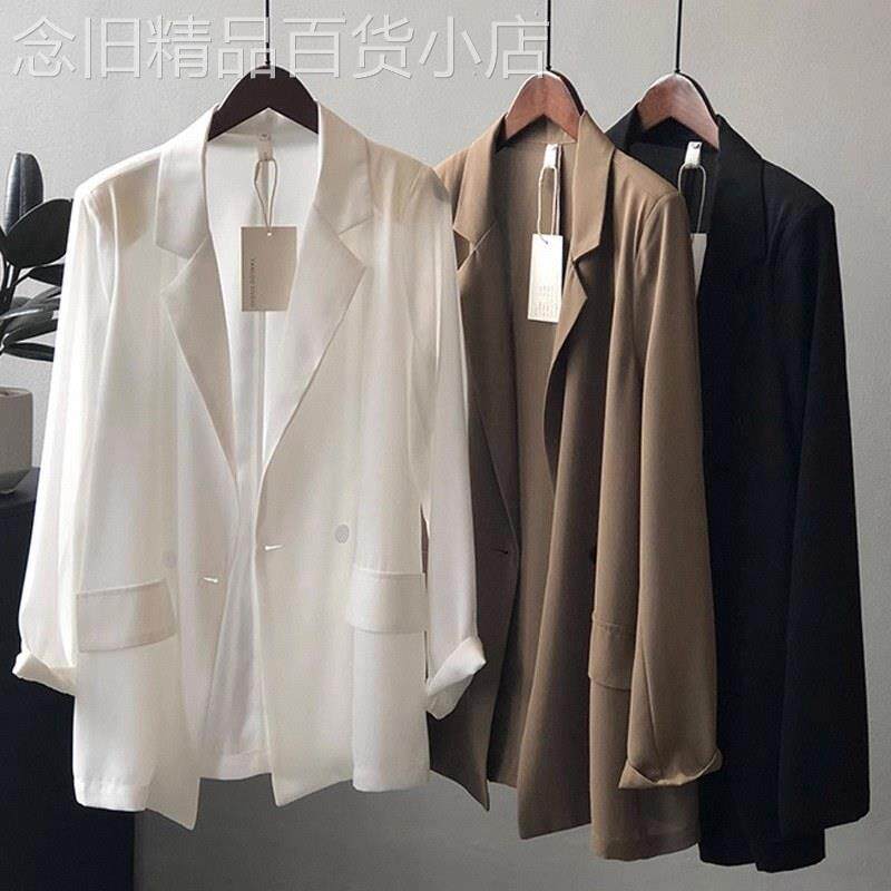 雪纺西装外套女士春秋欧货高级感垂感薄款小个子休闲西服防晒上衣