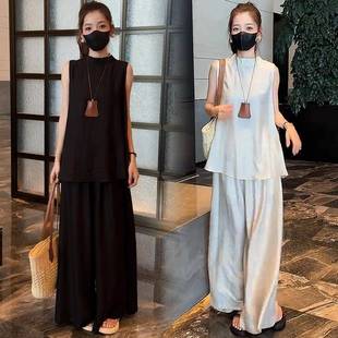 宽松显瘦无袖 女夏季 新款 两件套潮 上衣阔腿裤 时尚 香港代购 气质套装