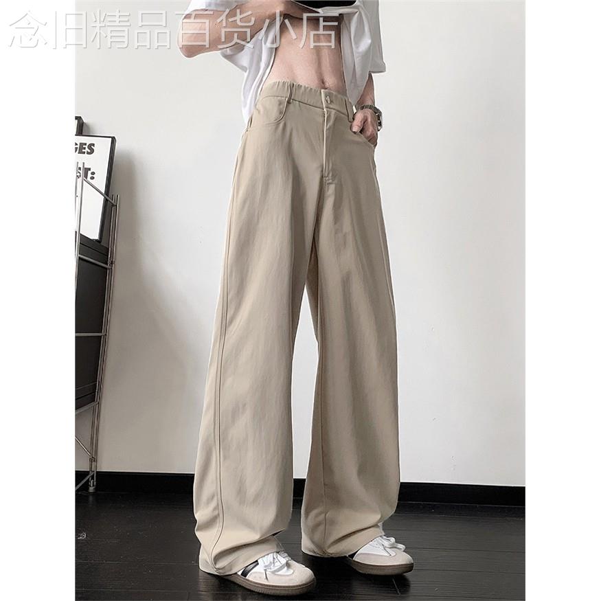 美式垂感西裤男夏季新款宽松薄款卡其色休闲裤潮牌直筒阔腿长裤子