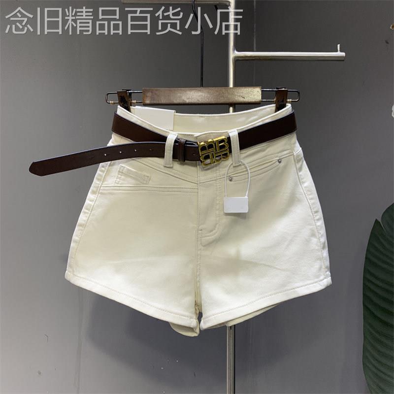 白色牛仔短裤女夏季薄款2026新款高腰a字显瘦小个子休闲阔腿热裤