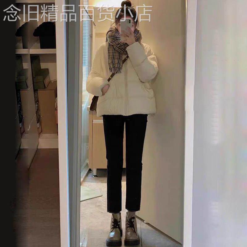 加绒加厚黑色烟管牛仔裤女冬季小个子八九分薄绒法棍直筒裤四面弹