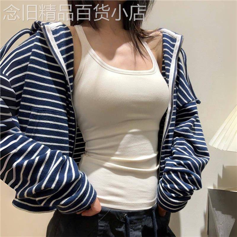 白色工字吊带背心女士夏内搭带胸垫外穿挂颈无袖运动健身打底上衣
