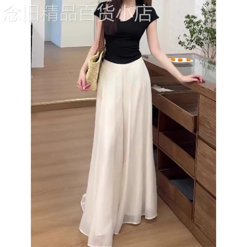 白色冰丝裙裤女2026夏季新款小个子高腰垂感仙气高级感休闲阔腿裤