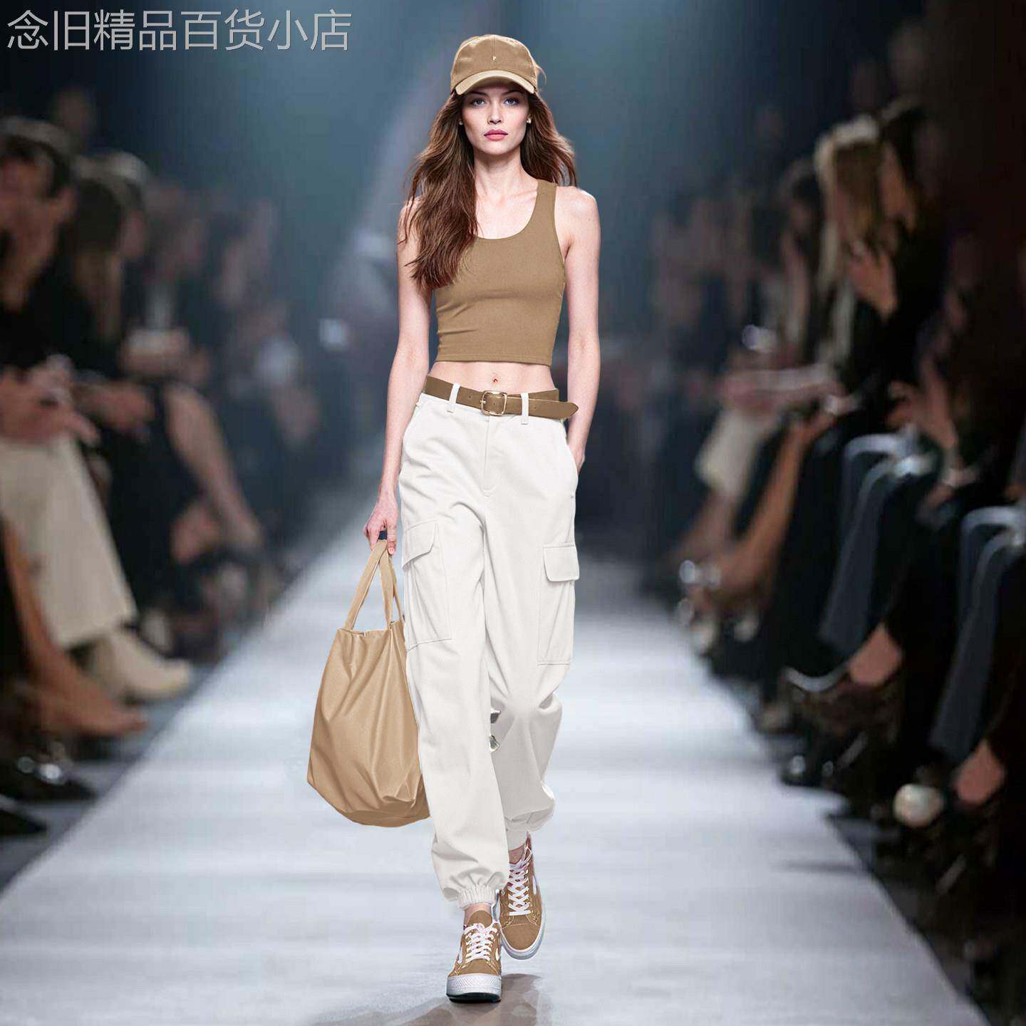 白色美式工装裤女春秋2026新款机能潮牌高腰显瘦九分哈伦束口裤子