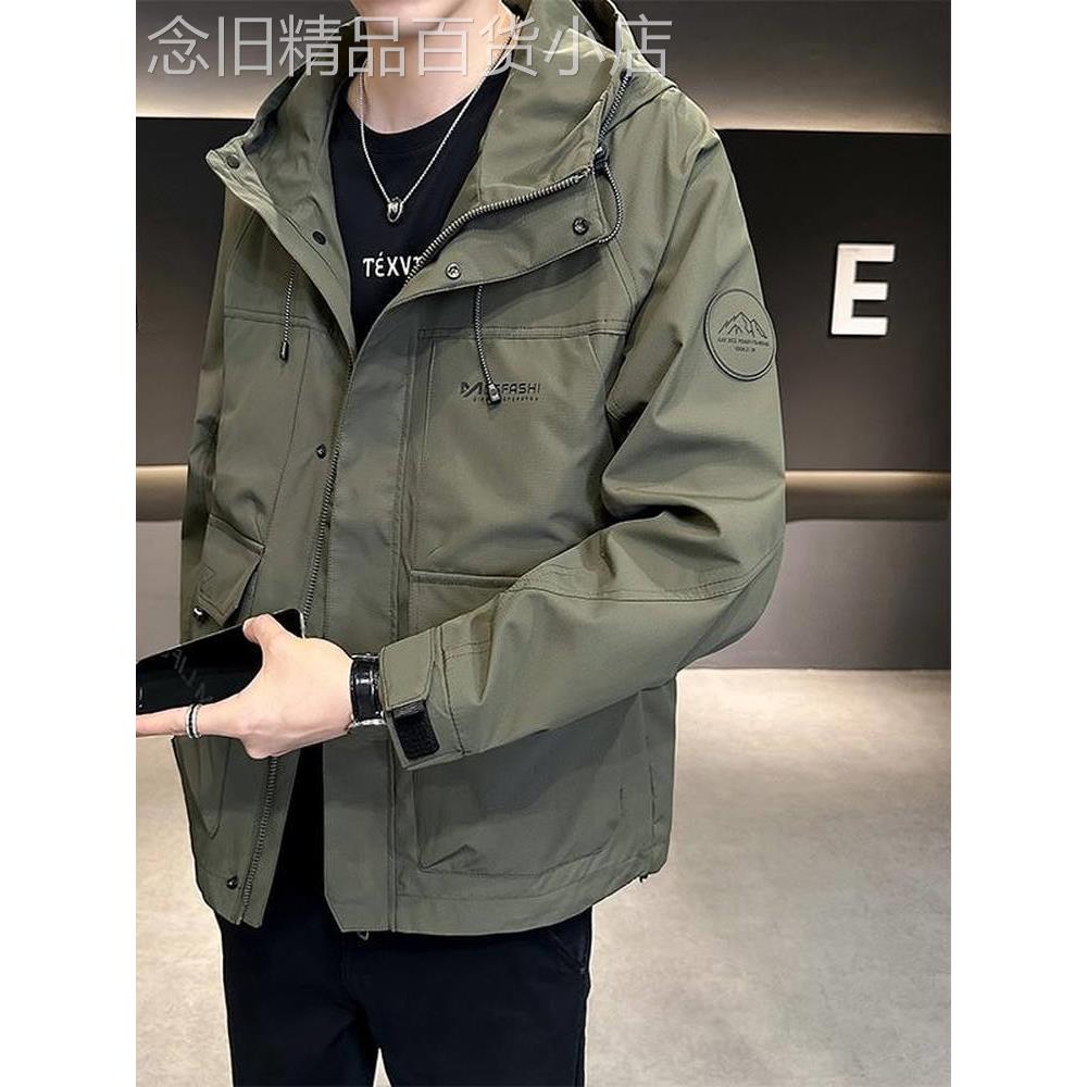 MK夹克外套男2025新款休闲连帽工装上衣服户外男士冲锋衣春秋款潮