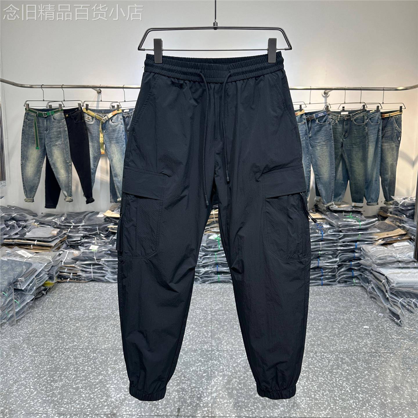 夏季新款速干户外工装裤男潮流小脚长裤子宽松休闲哈伦束脚九分裤
