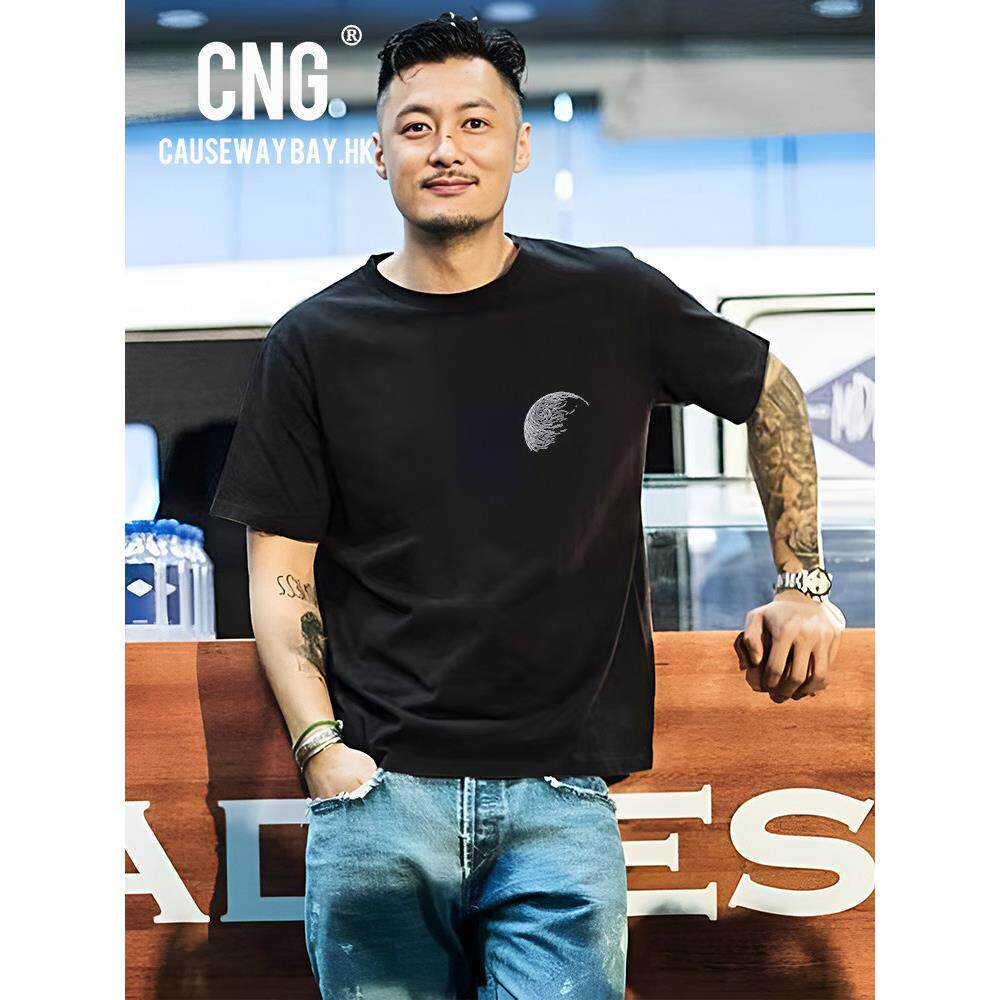 香港时尚品牌短袖男士夏季新款时尚设计纯棉宽松简单百搭黑色t恤