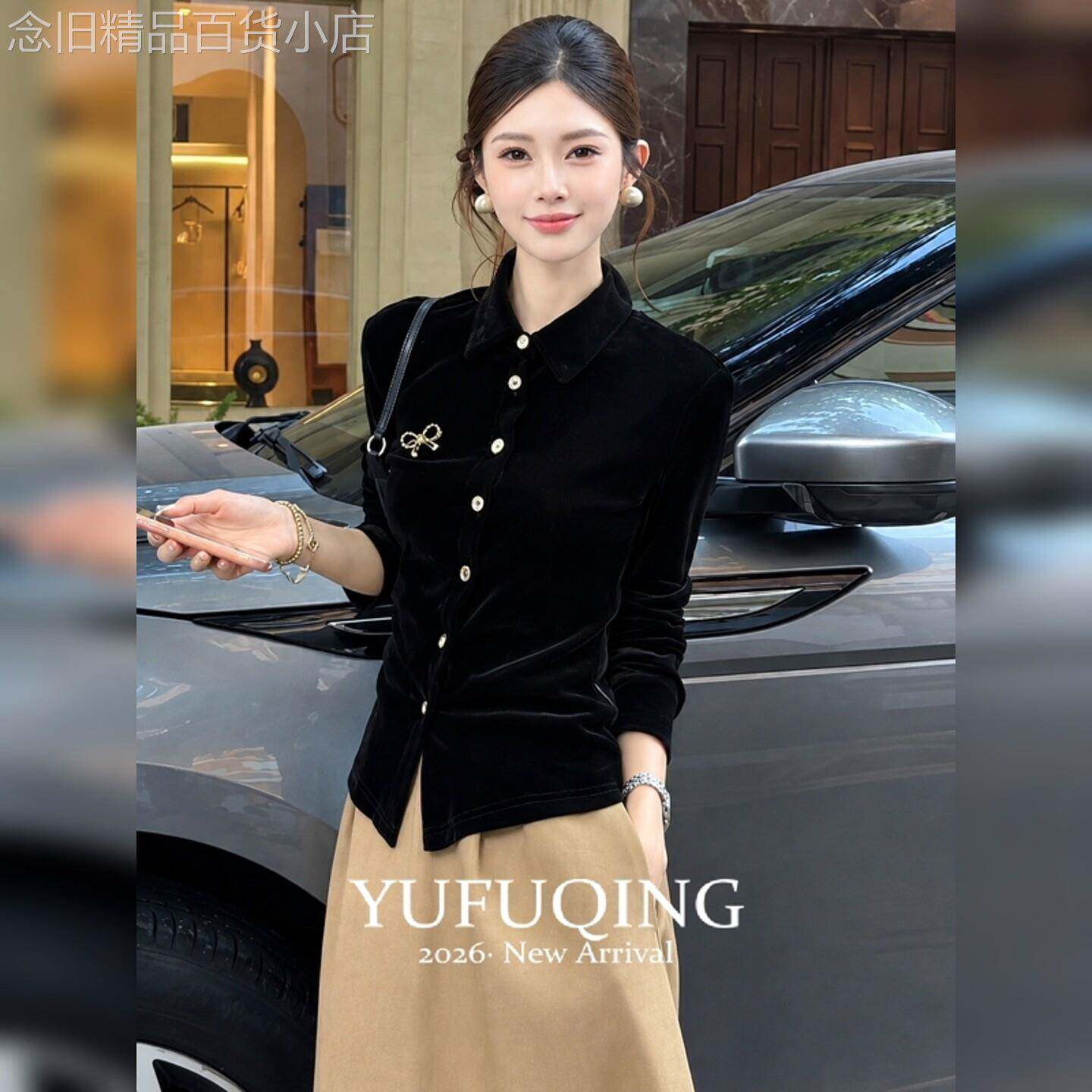 黑色短款外套女翻领长袖纽扣修身蝴蝶结装饰休闲韩系早秋通勤显瘦