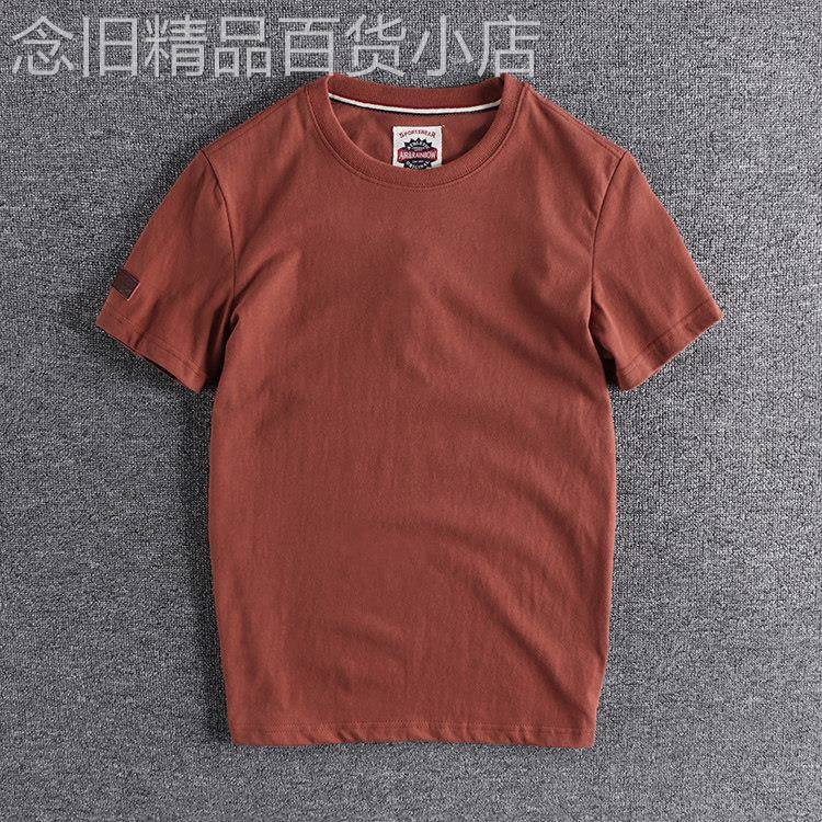 代购欧美纯棉水洗做旧英伦复古半袖简约纯色夏季男士圆领短袖T恤