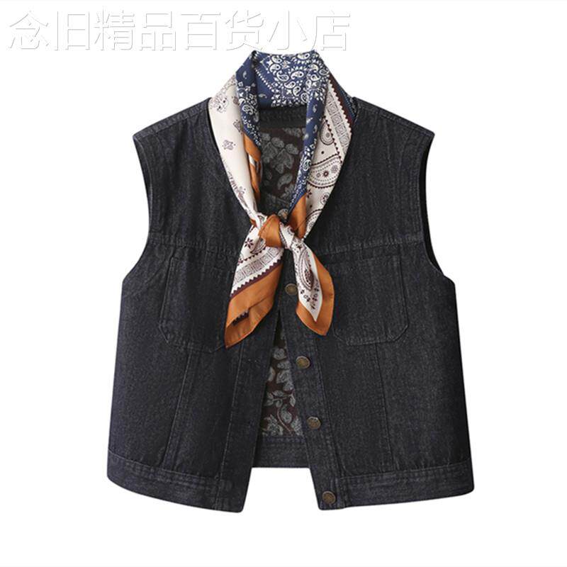 时尚牛仔马甲外套女春秋新款时髦洋气配丝巾女士百搭无袖背心马夹