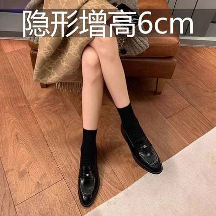 香港真皮厚底乐福鞋女2024新款秋季一脚蹬单鞋内增高英伦风小皮鞋