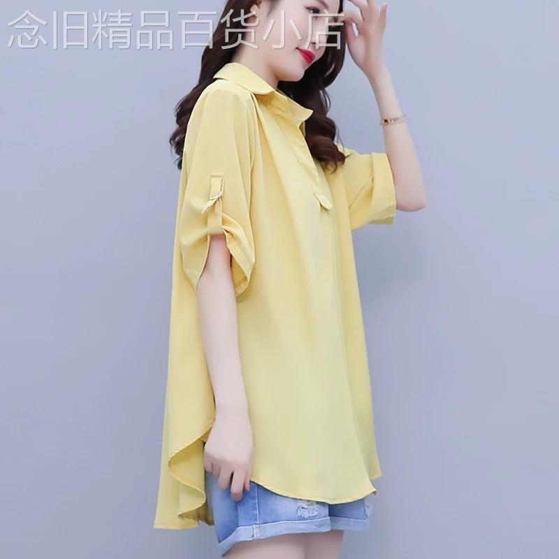 大尺码衬衫女装2026夏季新款胖mm减龄显瘦200斤妈妈短袖上衣雪纺