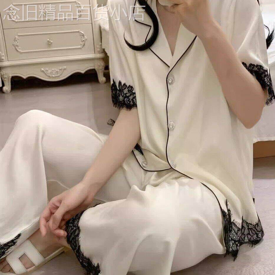 日本高级感冰丝睡衣女款2026新款夏季绸蕾丝花边家居服薄款套装