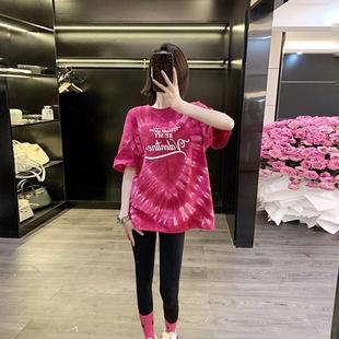 扎染愛(ài)心中長(zhǎng)款 網(wǎng)紅玫紅色寬松短袖 純棉t恤女2025年新款 夏季 上衣