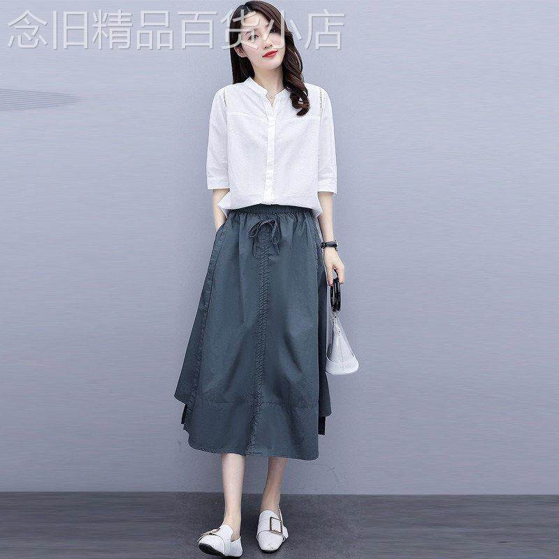 夏季大尺码胖mm休闲套装女装2026新款时尚宽松显瘦减龄裙子两件套