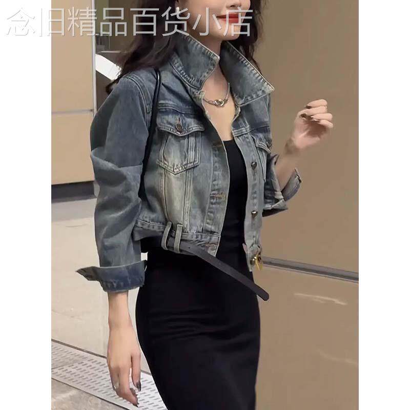 覆古港风牛仔外套女2025春秋新款时尚设计感小众宽松短款夹克上衣