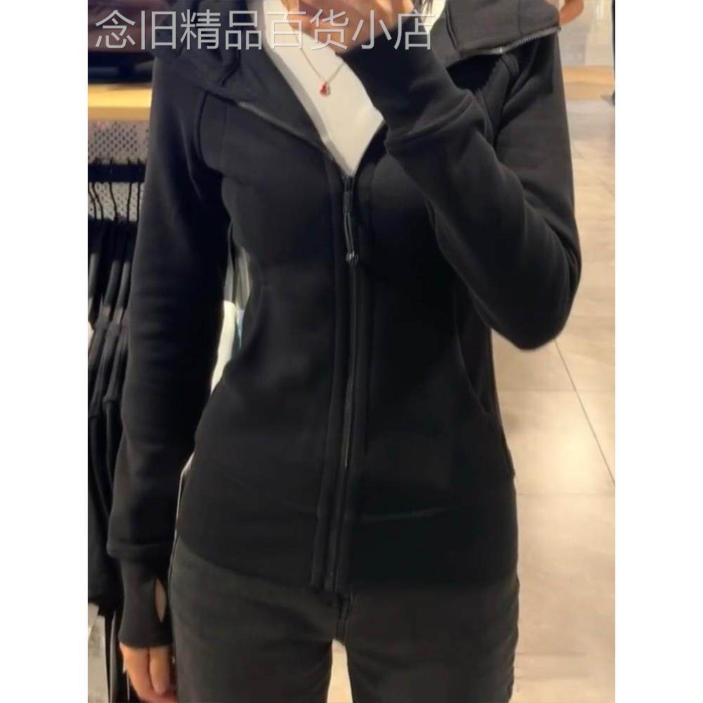 潮牌休闲卫衣外套女2025春秋新款修身运动短款连帽紧身瑜伽上衣