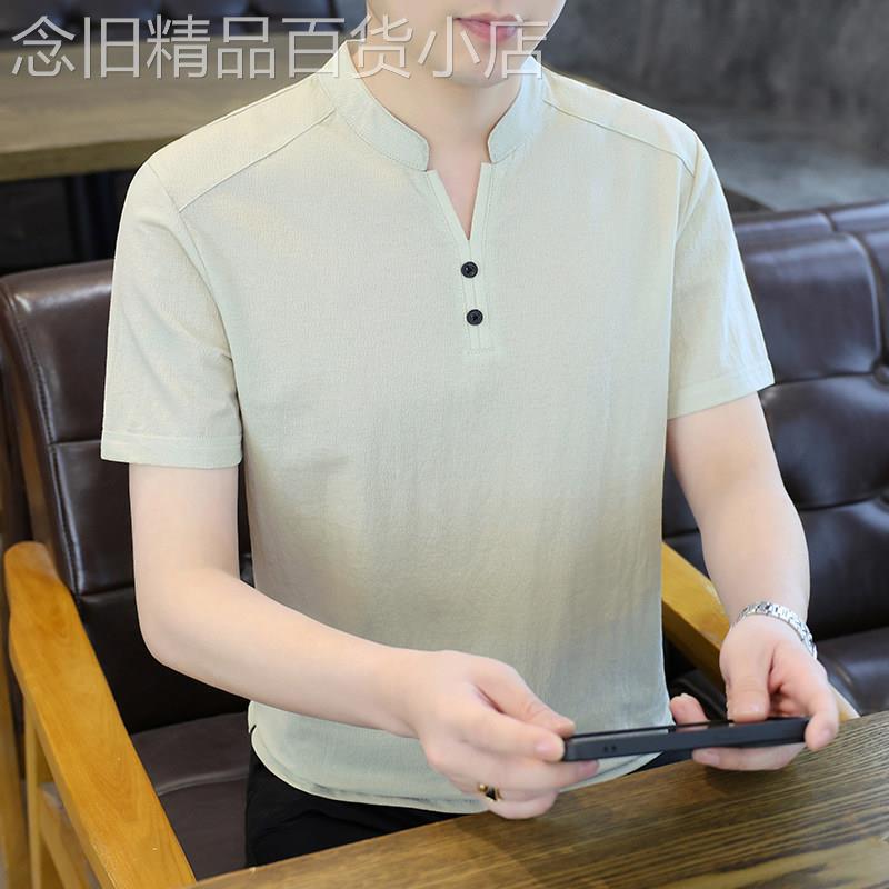 冰丝短袖t恤男士夏季2025新款韩版修身潮流休闲V领半袖POLO衫男款