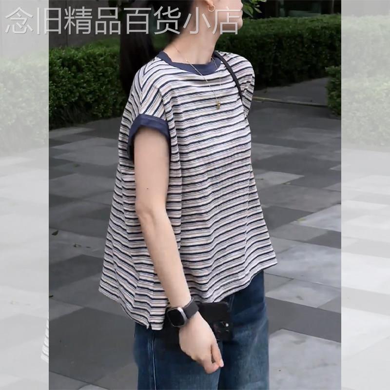 小众设计感条纹短袖T恤夏季新款女装时尚别致超好看百搭减龄宽松