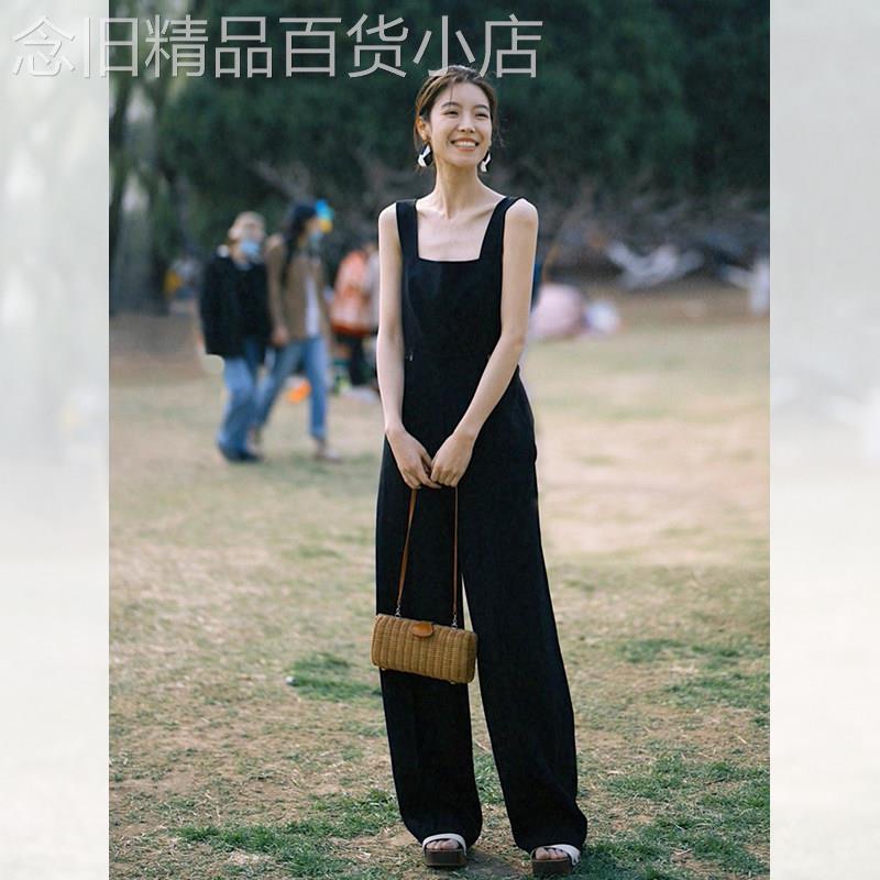 黑色抱婴袋裤阔腿裤连身裤女夏季2026新款法式小个子休闲网红连身