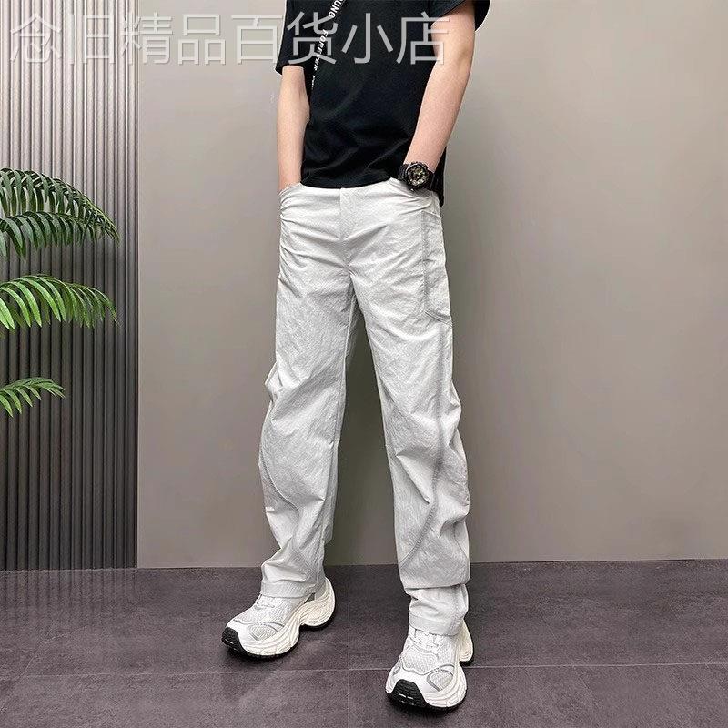 高端弯刀工装裤男士2026新款夏季薄款男裤条纹休闲哈伦长裤子男款