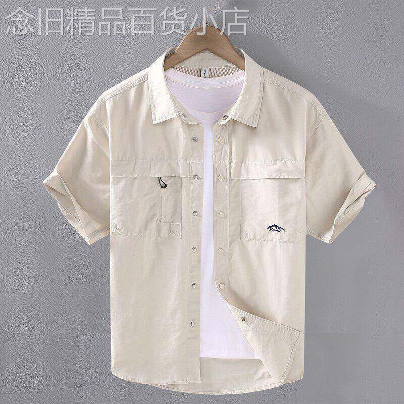 MK工装衬衫男短袖夏季薄款宽松潮流休闲暗扣设计感男士衬衣外套