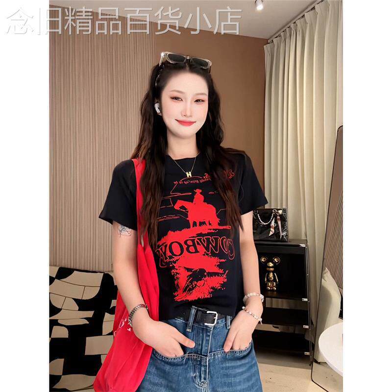 韩国美式短袖t恤女2026夏季新款高级感卡通印花圆领百搭显瘦上衣