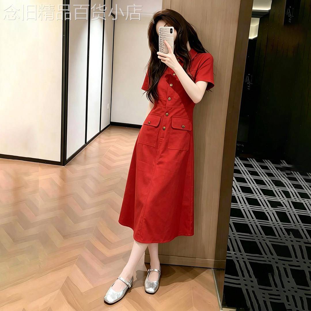 法式气质红色洋装女2026夏季新款小个子高级感独特巨好看长裙子
