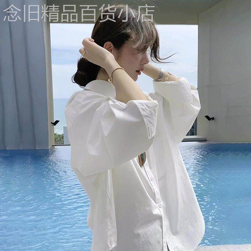 日系春秋款2025新款白色衬衫女小个子宽松别致长袖设计感小众衬衫