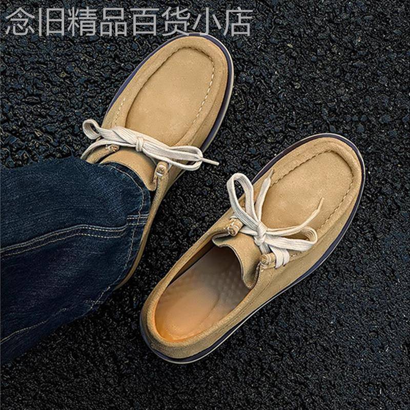 【高品质】日系真皮翻毛袋鼠鞋休闲手工鞋男士复古厚底工装皮鞋潮