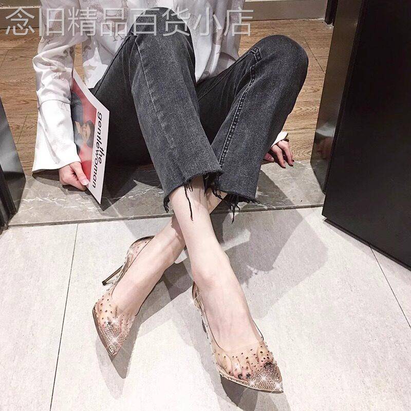 水钻透明高跟鞋女2025春夏新款气质百搭休闲水晶伴娘尖头细跟婚鞋