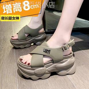 网红坡跟厚底凉鞋女2026年夏季新款时尚增高小个子百搭高跟罗马鞋