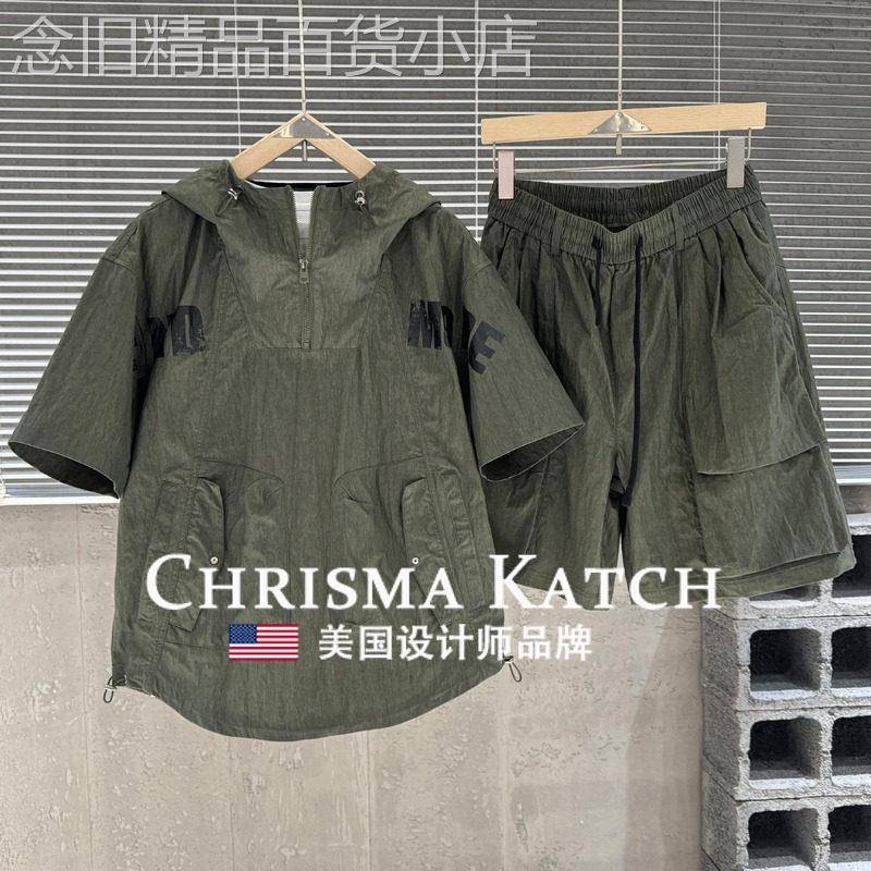 出口美国⭐Chrisma Katch~套头短袖套装男潮牌美式高街短裤两件套