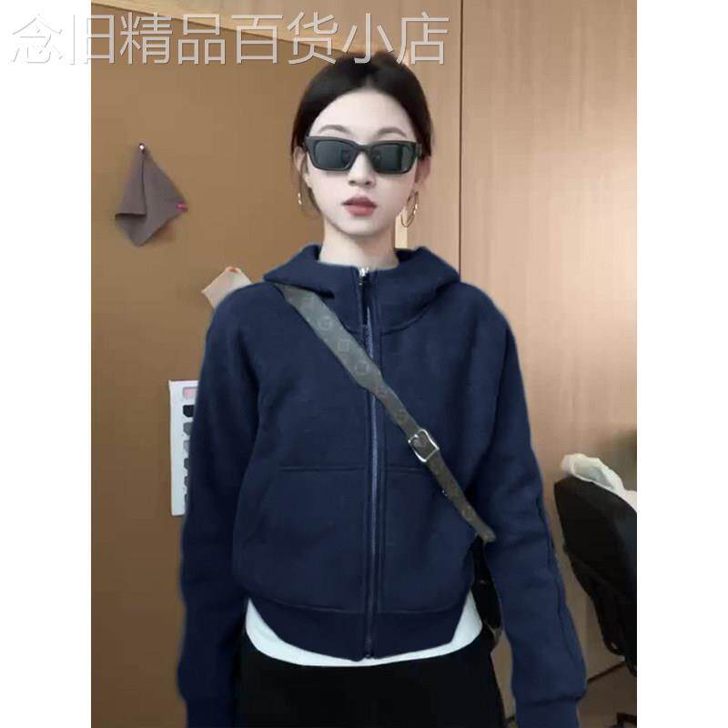 通勤风连帽拉链卫衣女2026秋季时尚新款加绒宽松百搭夹克外套