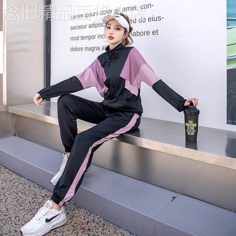 潮牌跑步运动套装女春秋季新款晨跑健身房训练宽松速干网球瑜伽服