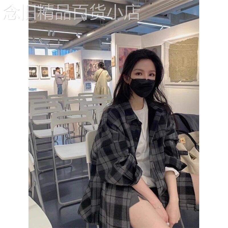 格子衬衫女装外套夏季2026新款设计感宽松休闲上衣学院风长袖衬衫