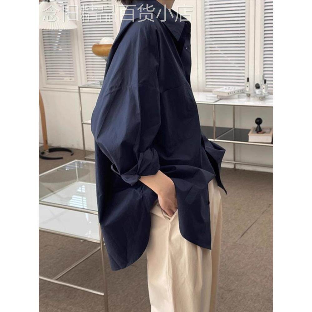 潮牌慵懒chic韩版衬衫外套女春秋宽松小众衬衣廓形设计感休闲上衣