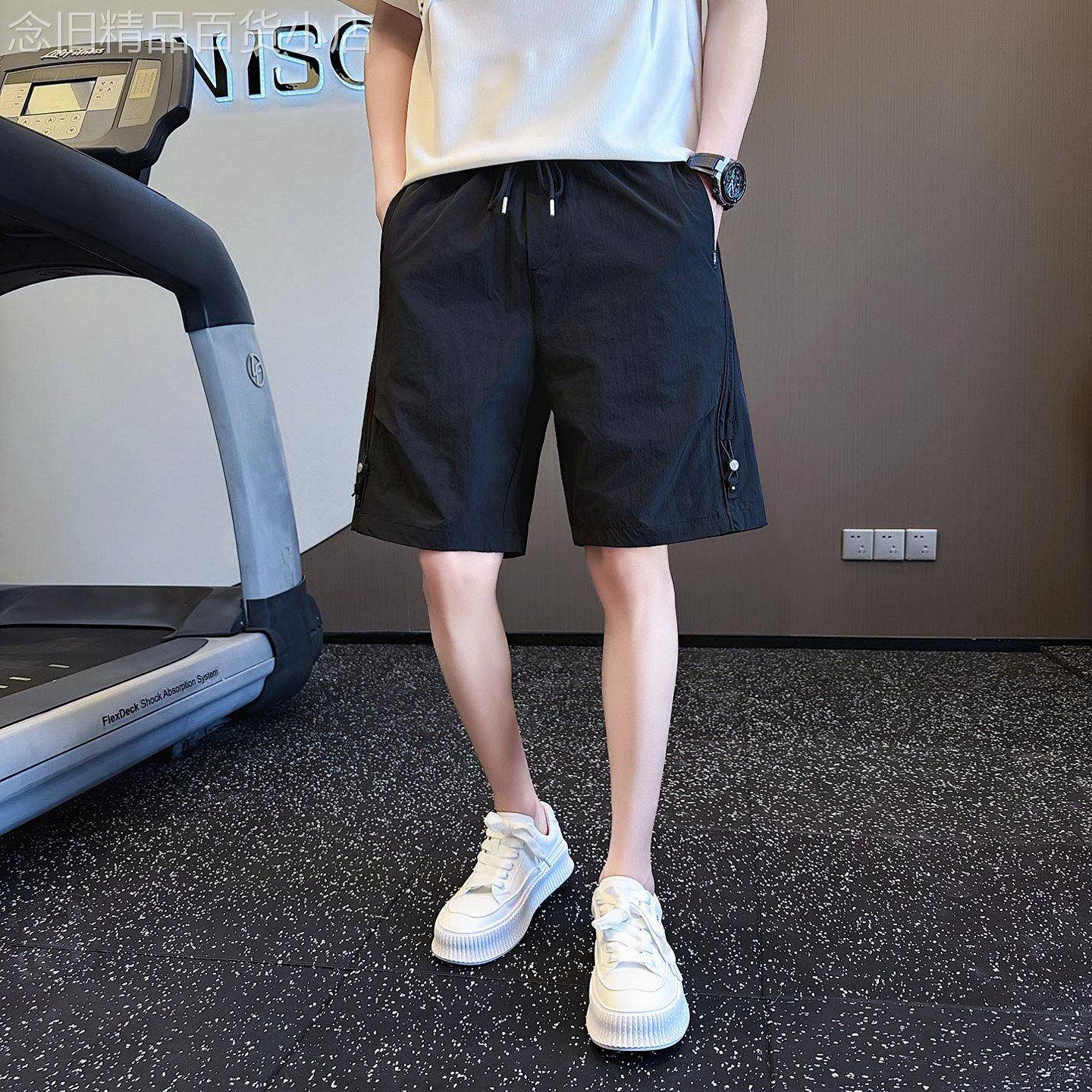 黑色短裤男款夏季2026新款薄款速干裤子潮流男士直筒百搭休闲中裤