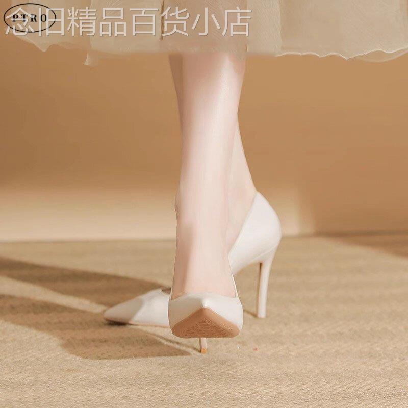 真皮白色高跟鞋女2026春秋新款软皮时尚职业工作鞋高级感浅口单鞋