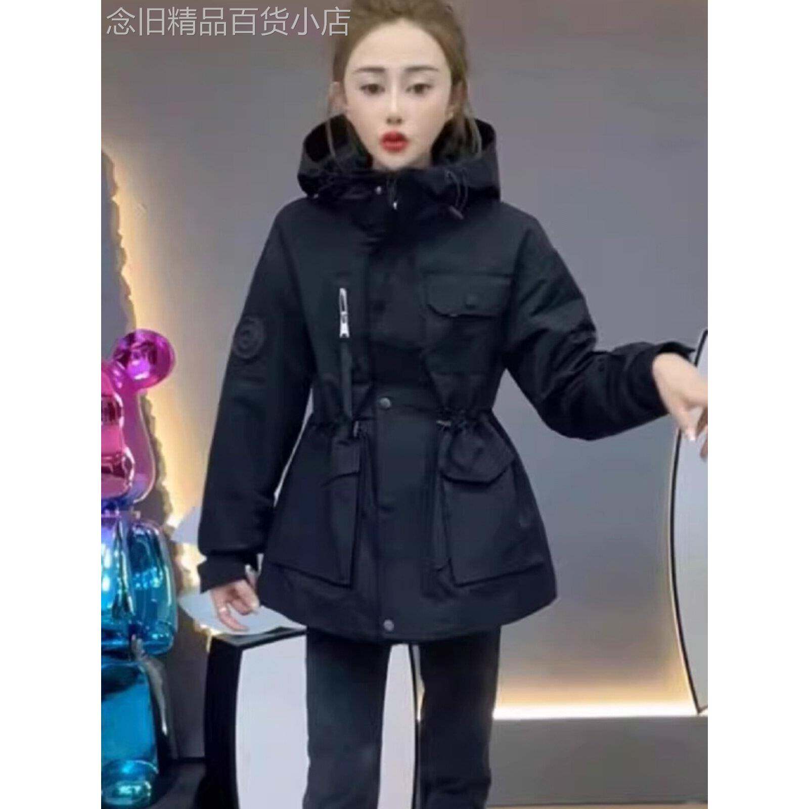 欧货中长款冲锋衣外套女春秋新款休闲收腰显瘦工装棉服夹棉风衣潮