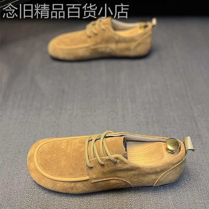 男鞋夏季透气2026新款豆豆鞋子英伦宽脚软底翻毛男士休闲皮鞋真皮